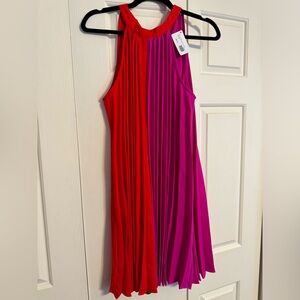 Cute color blocked dress in red and bright pink